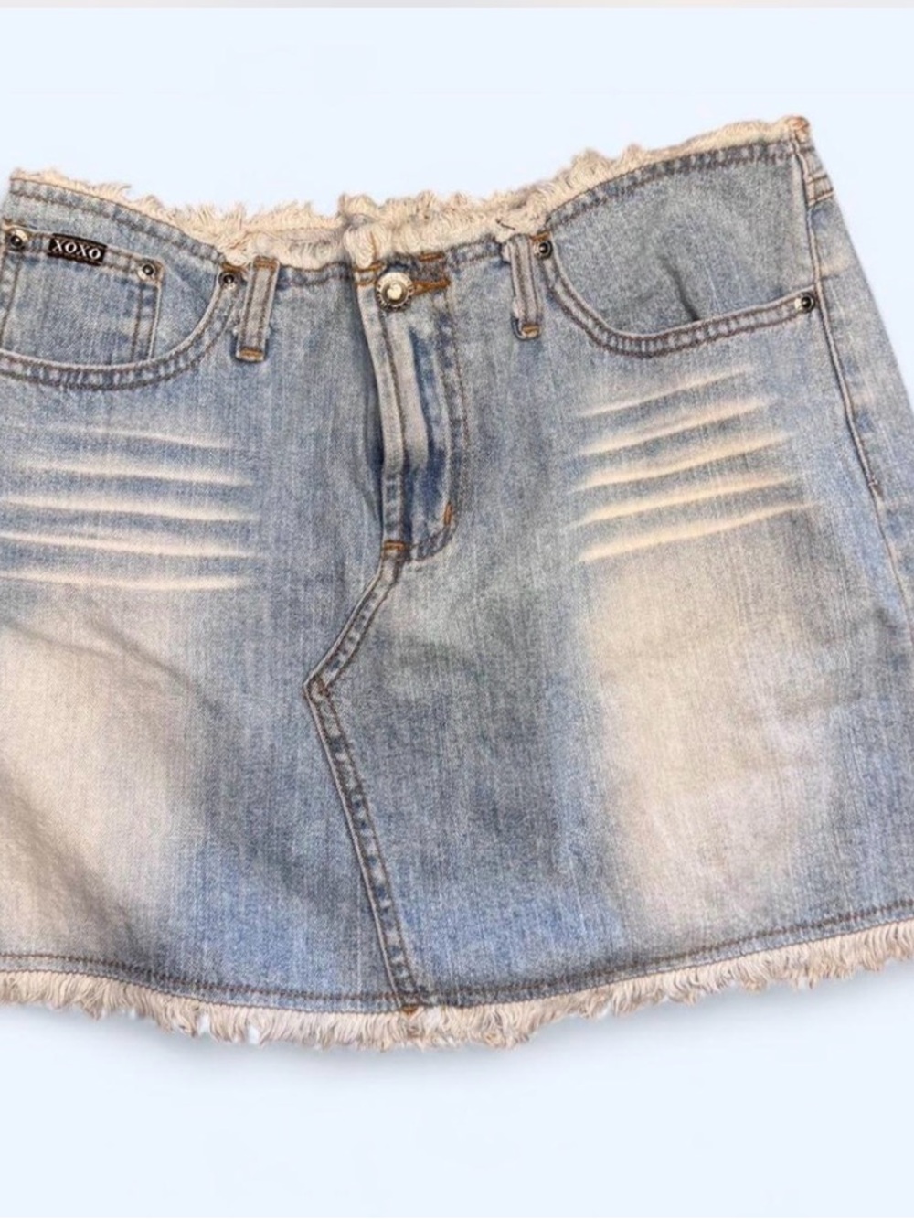 XOXO Light Blue Distressed Denim Mini Skirt